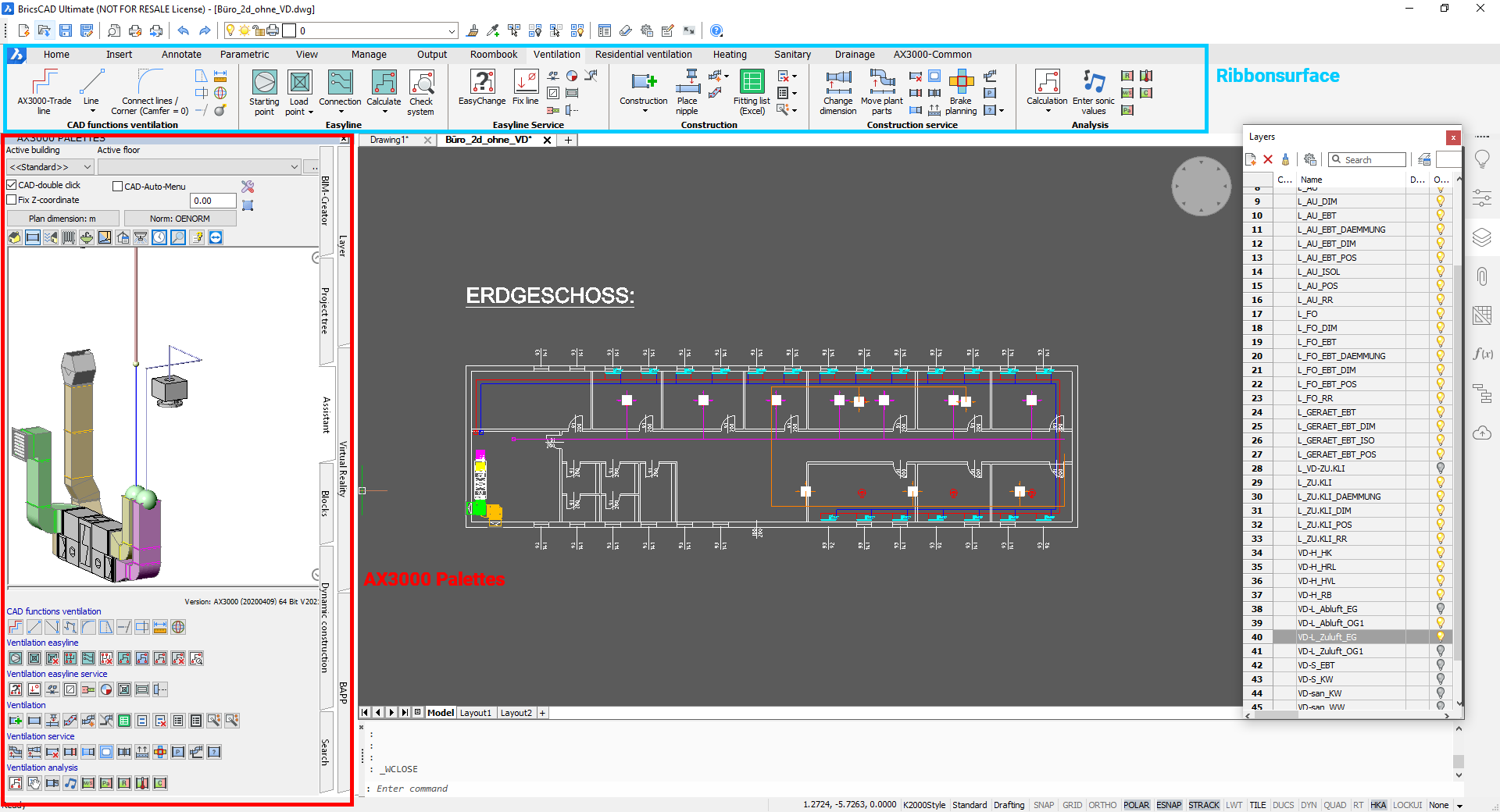 Programmoberfläche CAD